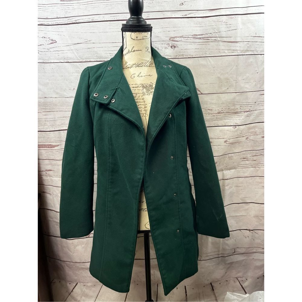 Green Military Style Coat Jacket Pea Coat Asymmetrical Button Front